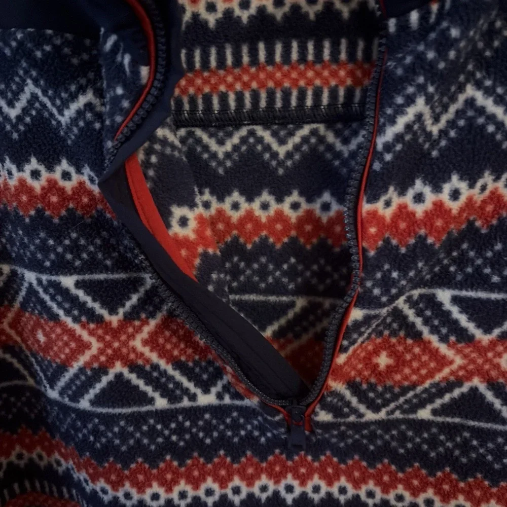 Men's Vineyard Vines Fair Isles Fleece Pullover Sweater 1/4 Zip Blue Red Large